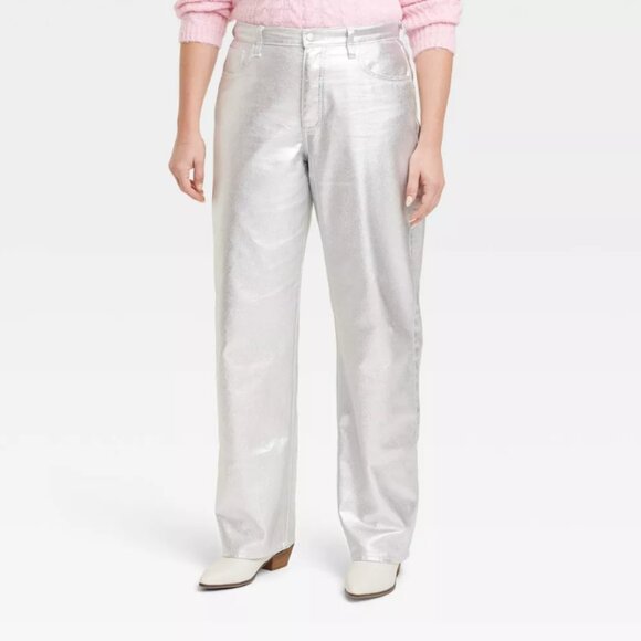 Women's Mid-Rise 90's Baggy Jeans - Universal Thread Metallic Wash - Picture 4 of 11